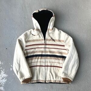 Vintage 70s Striped Wool Blend Sherpa Lined Hooded Jacket Mens L Talon Zip